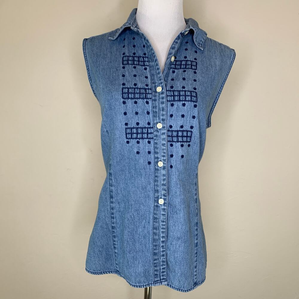 Van Heusen Cotton Vintage Chambray Sleeveless Top Sz Large